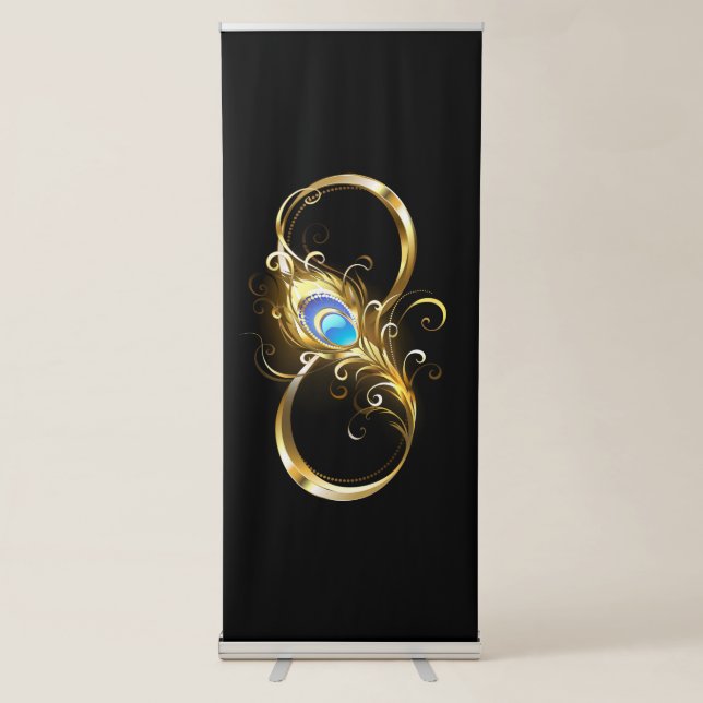 Infinity with Golden Peacock Feather Retractable Banner (Front)