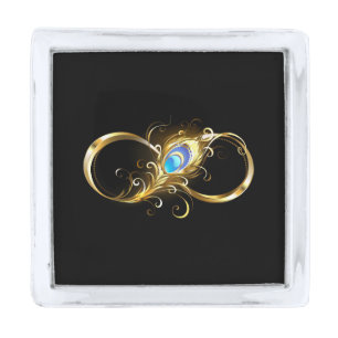 Infinity with Golden Peacock Feather Silver Finish Lapel Pin