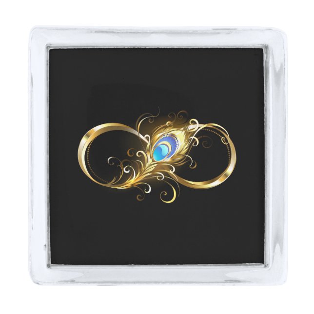 Infinity with Golden Peacock Feather Silver Finish Lapel Pin (Front)