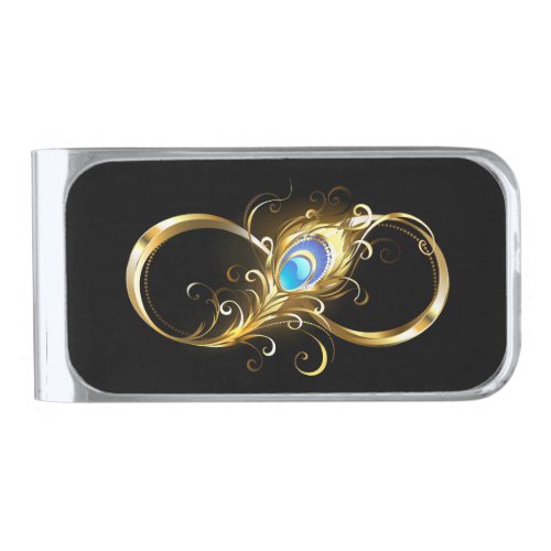 Infinity with Golden Peacock Feather Silver Finish Money Clip