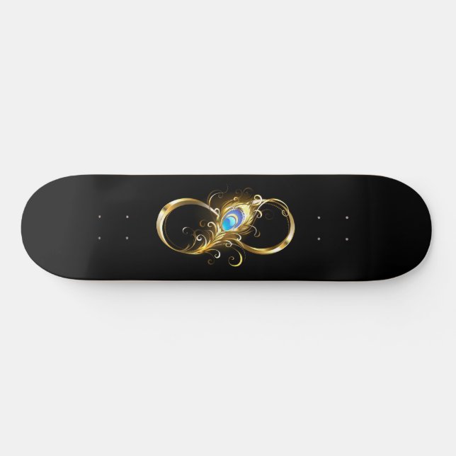 Infinity with Golden Peacock Feather Skateboard (Horz)