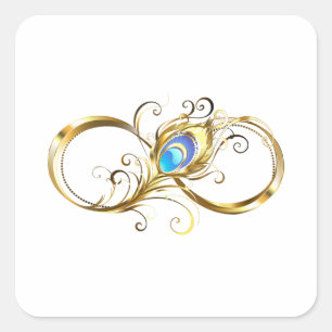 Infinity with Golden Peacock Feather Square Sticker