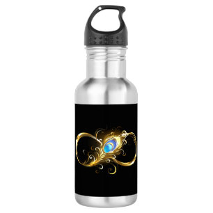 Infinity with Golden Peacock Feather Stainless Steel Water Bottle