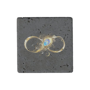 Infinity with Golden Peacock Feather Stone Magnet