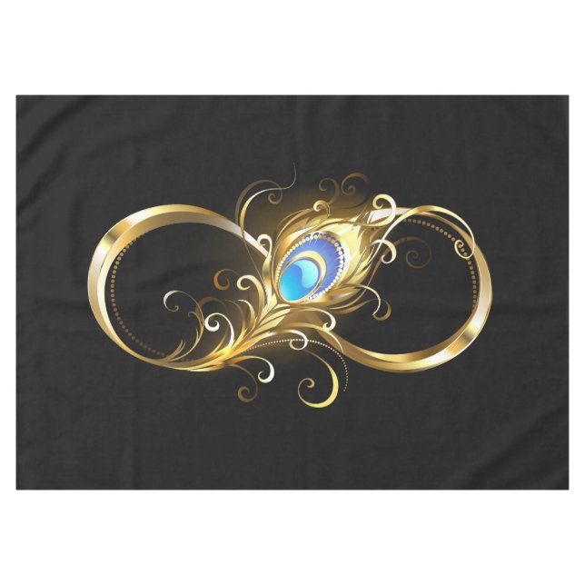 Infinity with Golden Peacock Feather Tablecloth (Front (Horizontal))