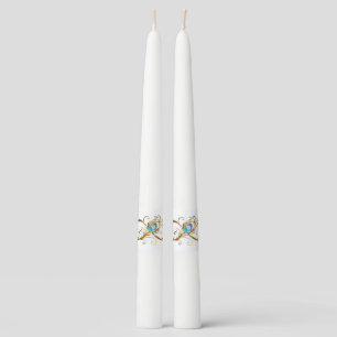Infinity with Golden Peacock Feather Taper Candle