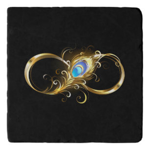 Infinity with Golden Peacock Feather Trivet