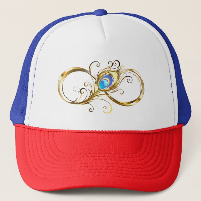 Infinity with Golden Peacock Feather Trucker Hat (Front)