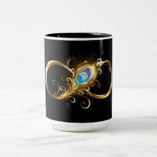 Infinity with Golden Peacock Feather Two-Tone Coffee Mug