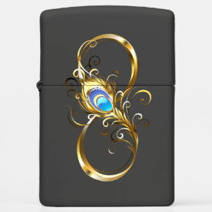 Infinity with Golden Peacock Feather Zippo Lighter
