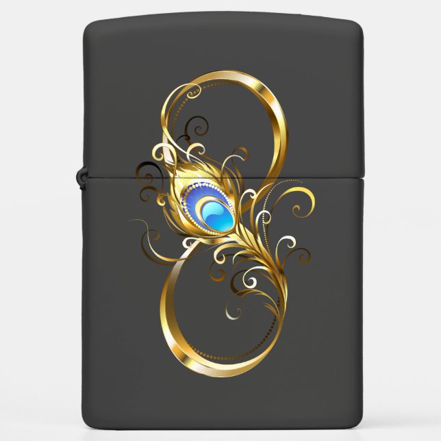 Infinity with Golden Peacock Feather Zippo Lighter (Front)