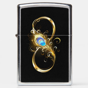 Infinity with Golden Peacock Feather Zippo Lighter