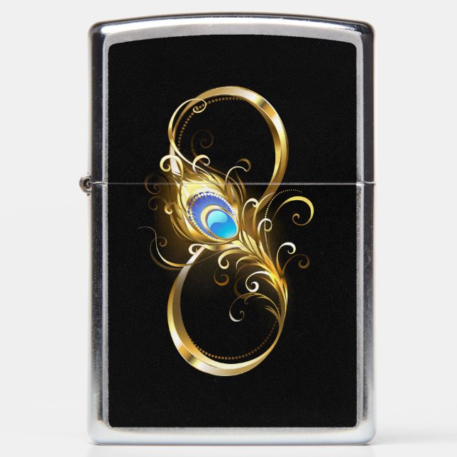 Infinity with Golden Peacock Feather Zippo Lighter (Front)