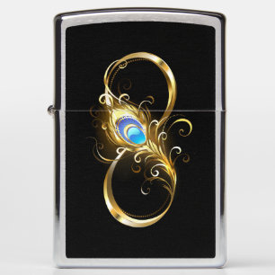 Infinity with Golden Peacock Feather Zippo Lighter