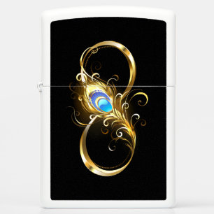 Infinity with Golden Peacock Feather Zippo Lighter