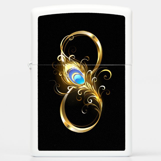 Infinity with Golden Peacock Feather Zippo Lighter (Front)