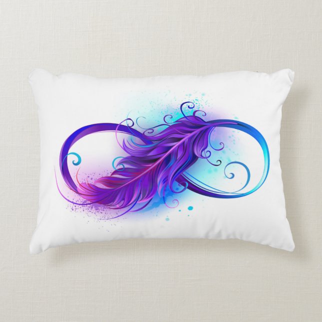 Infinity with Purple Feather Accent Pillow (Front)