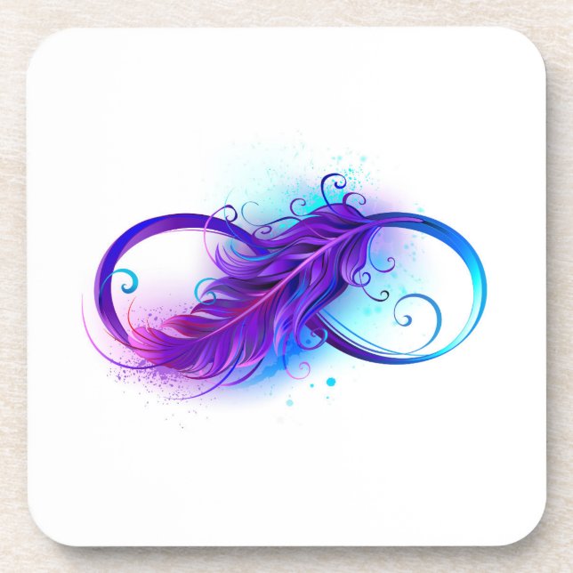 Infinity with Purple Feather Beverage Coaster (Front)