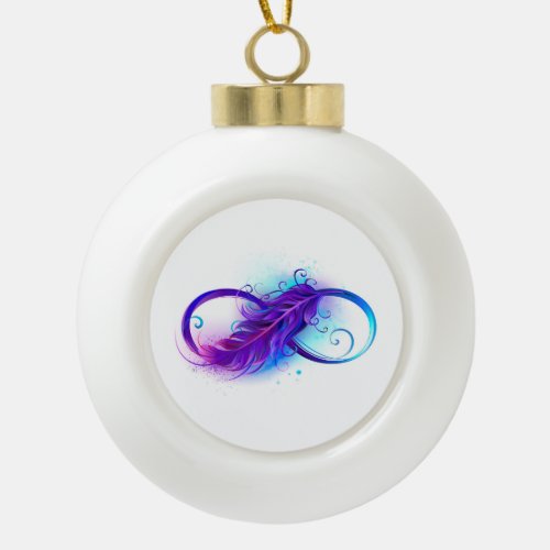 Infinity with Purple Feather Ceramic Ball Christmas Ornament