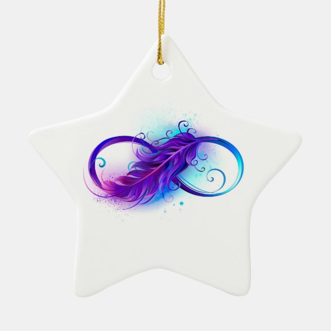 Infinity with Purple Feather Ceramic Ornament (Front)