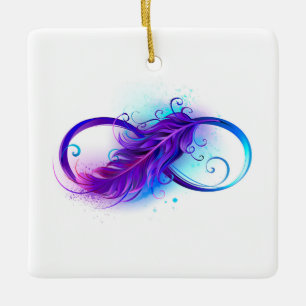 Infinity with Purple Feather Ceramic Ornament