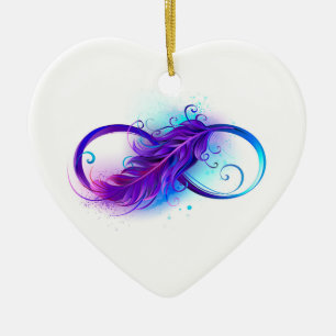 Infinity with Purple Feather Ceramic Ornament