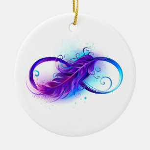 Infinity with Purple Feather Ceramic Ornament