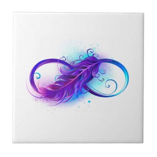 Infinity with Purple Feather Ceramic Tile