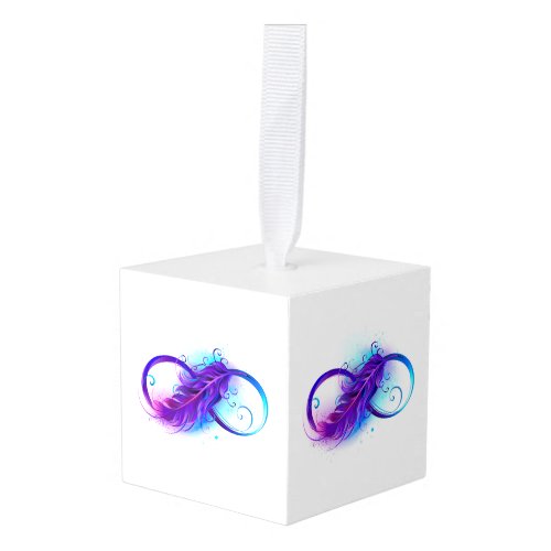 Infinity with Purple Feather Cube Ornament