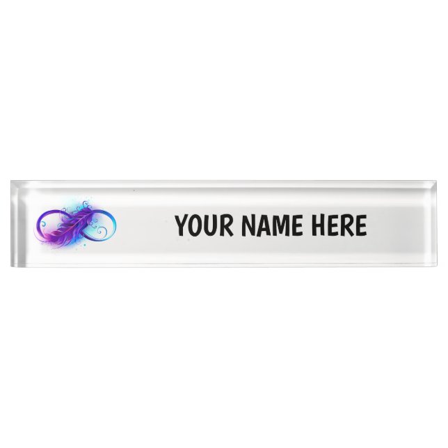 Infinity with Purple Feather Desk Name Plate (Front)