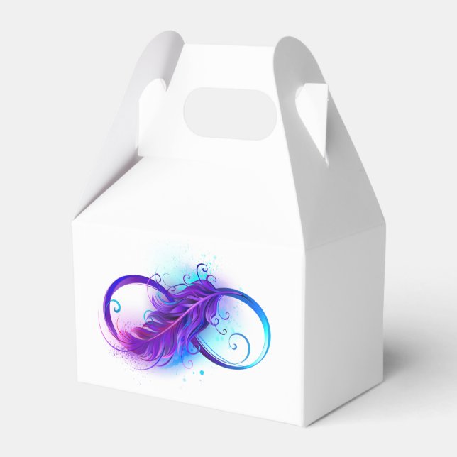 Infinity with Purple Feather Favor Boxes (Front Side)