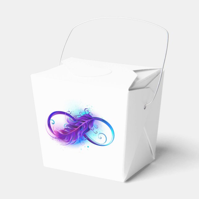 Infinity with Purple Feather Favor Boxes (Front Side)