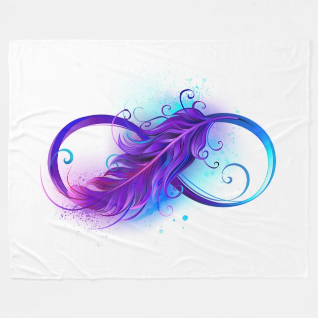 Infinity with Purple Feather Fleece Blanket (Front (Horizontal))