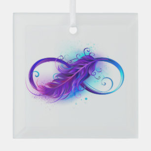 Infinity with Purple Feather Glass Ornament