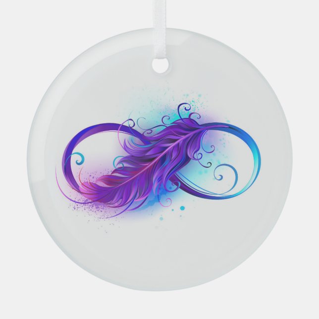Infinity with Purple Feather Glass Ornament (Front)