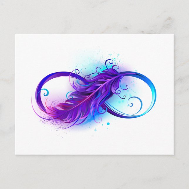 Infinity with Purple Feather Invitation Postcard (Front)