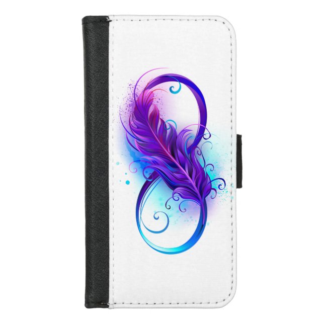 Infinity with Purple Feather iPhone Wallet Case (Front)