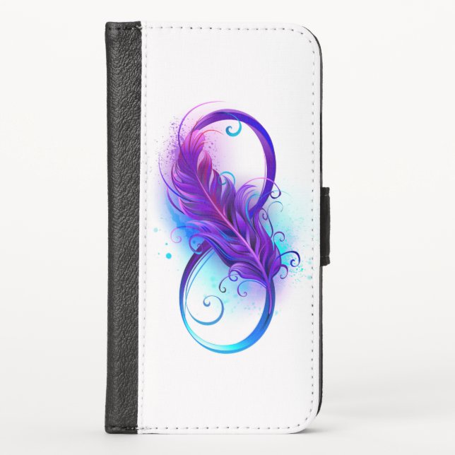 Infinity with Purple Feather iPhone Wallet Case (Front)