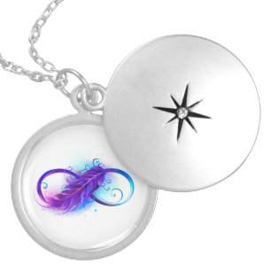 Infinity with Purple Feather Locket Necklace