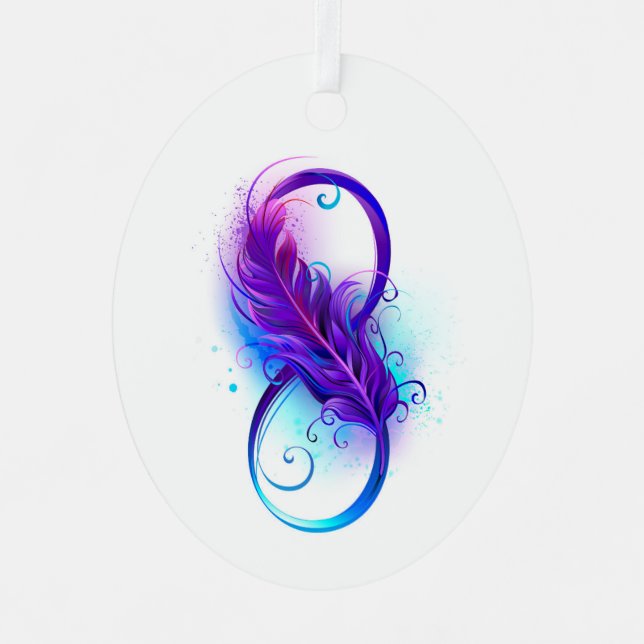 Infinity with Purple Feather Metal Ornament (Front)