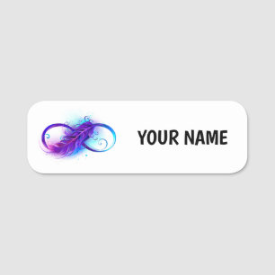 Infinity with Purple Feather Name Tag