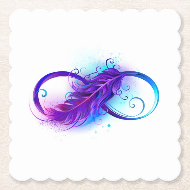 Infinity with Purple Feather Paper Coaster (Front)