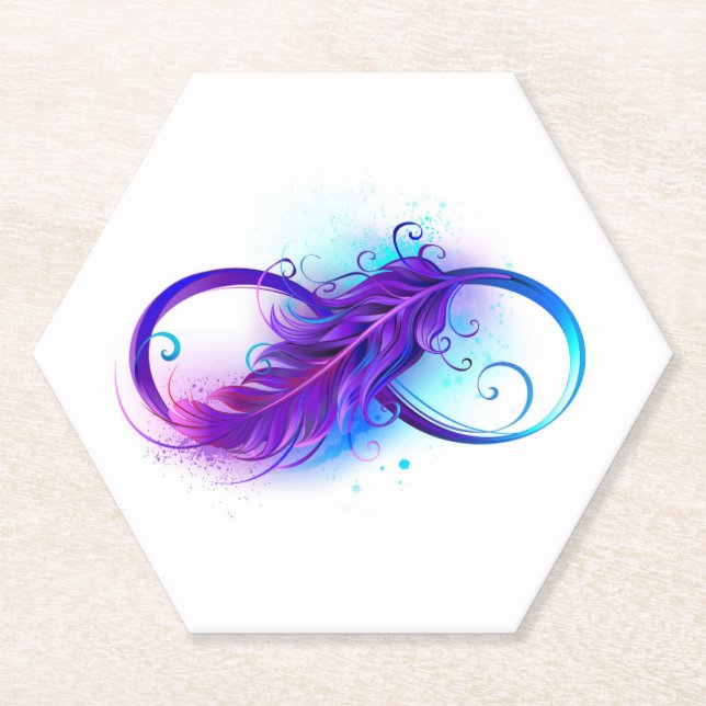 Infinity with Purple Feather Paper Coaster (Front)