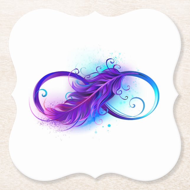 Infinity with Purple Feather Paper Coaster (Front)