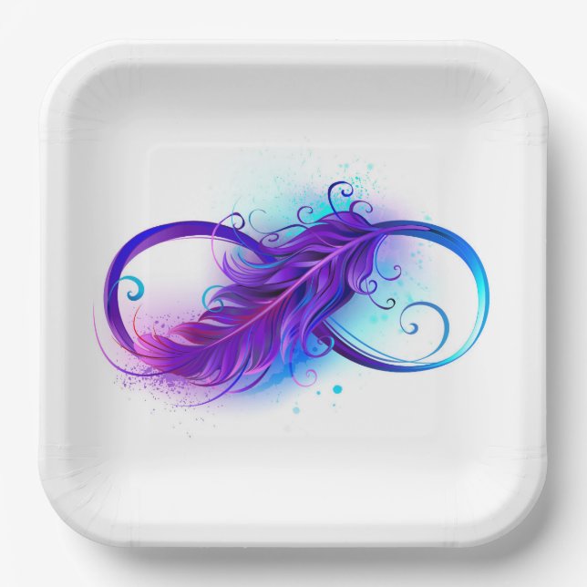 Infinity with Purple Feather Paper Plates (Front)
