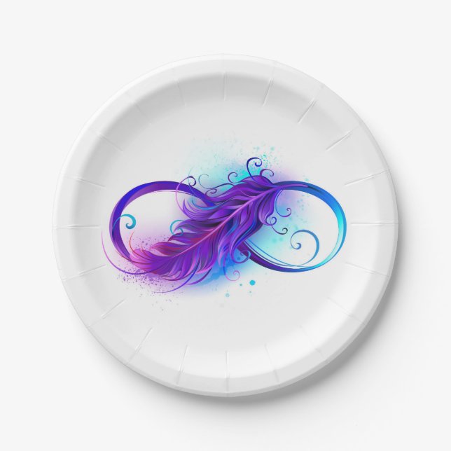 Infinity with Purple Feather Paper Plates (Front)
