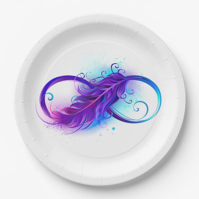 Infinity with Purple Feather Paper Plates (Front)
