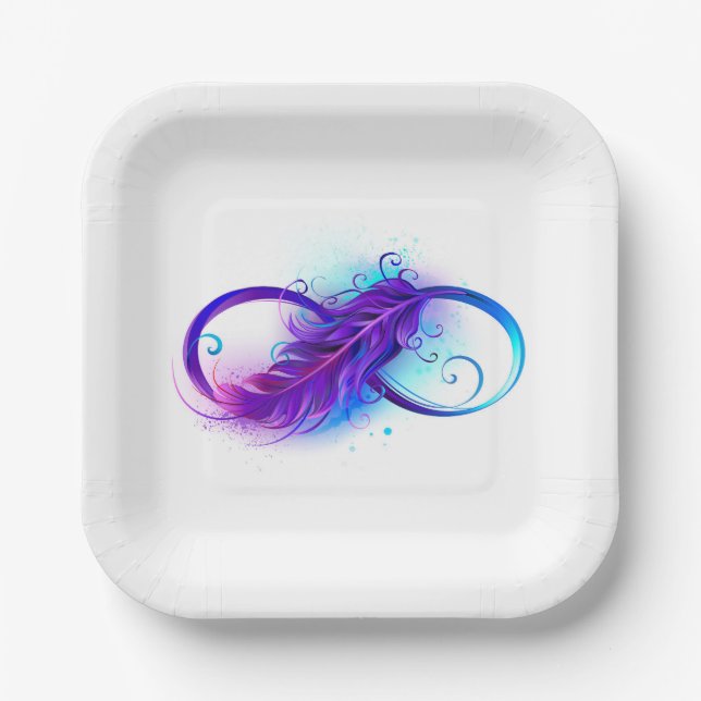 Infinity with Purple Feather Paper Plates (Front)
