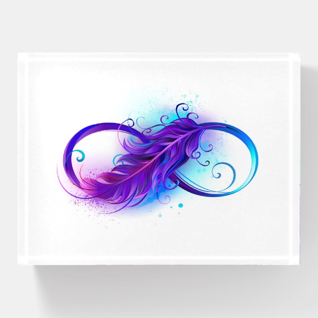 Infinity with Purple Feather Paperweight (Front)