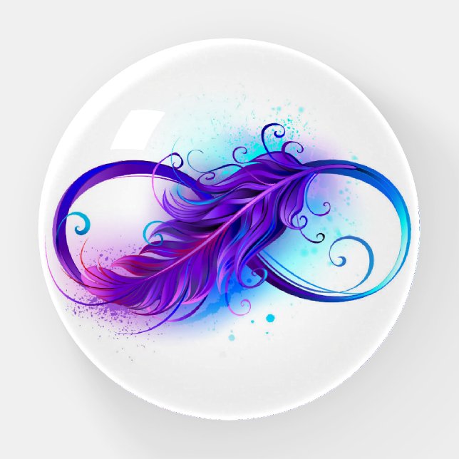 Infinity with Purple Feather Paperweight (Front)